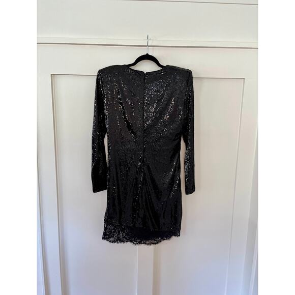 L'Agence Alba Long Sleeve Mini Sequin Dress Black Size 12 - Picture 4 of 7